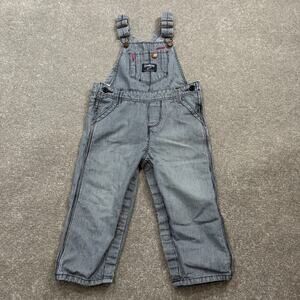OshKosh BGosh Hickory Stripe Denim Bib Overalls Blue Pink‎ Girls 24 Mos Railroad